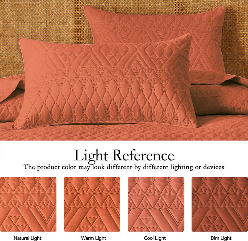 akkialla Full/Queen Size Quilt Bedding Set Burnt Orange Lightweight Microfiber Soft Bedspread Modern Style Geoetric Pattern Coverlet Set for All Seasons 3 Piece(1 Quilt 2 Pillow Shams) - Image 4